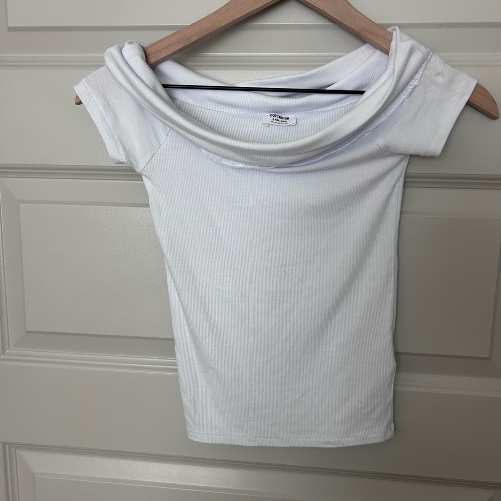 Cotton On White Off-Shoulder Ribbed Crop Top